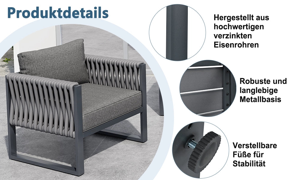 Set da giardino 10 posti - Zephmum - Piedi regolabili, cuscini, struttura in metallo inossidabile