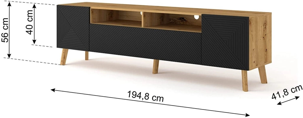 MOBILE TV PORTA TV STAND TV SOGGIORNO LUXI  195x42x56cm ROVERE NERO OPACO