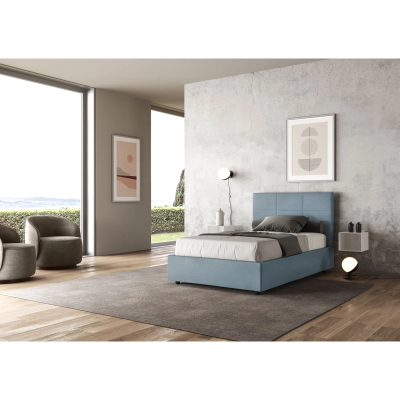 Letto imbottito 1 piazza e mezza 120x190 cm Mika - Con rete,Microfibra,Azzurro