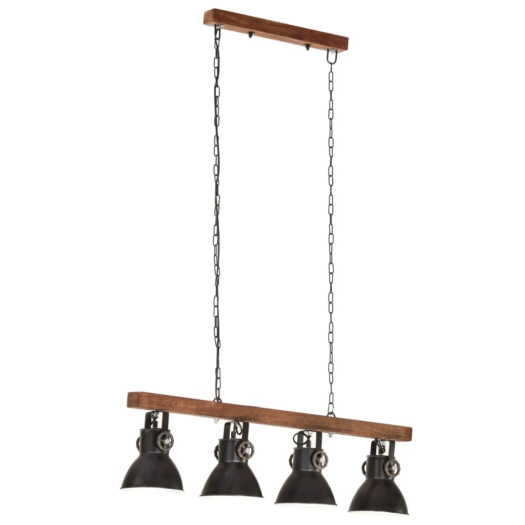 Lampada a Sospensione Industriale Nera E27 Legno di Mango 320523