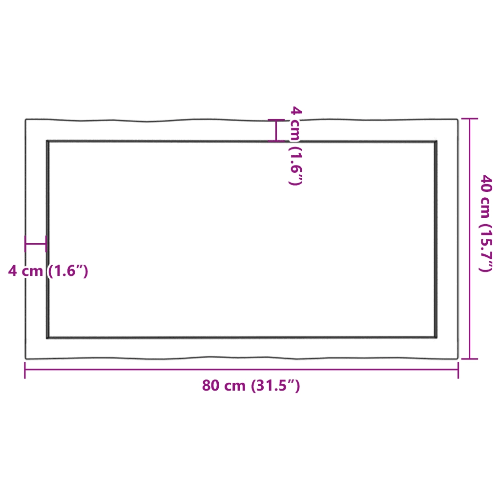 Piano per Tavolo 80x40x(2-6) cm Rovere Non Trattato Bordi Vivi 363874