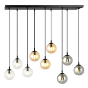 Lampada a sospensione Cosmo in acciaio nero con diffusori in vetro