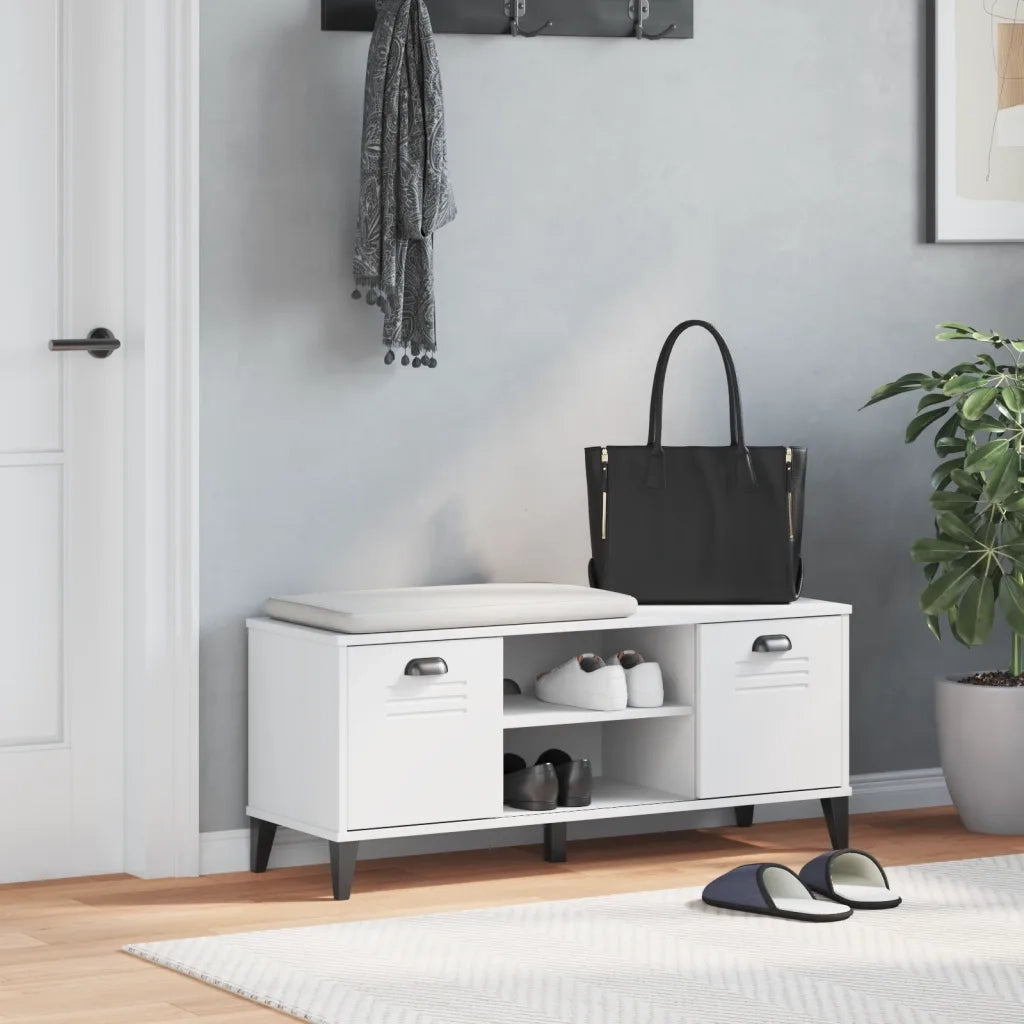 Panca Porta Scarpe | Scarpiera | Mobile per scarpe VIKEN Bianca 106x35x45 cm Legno Multistrato