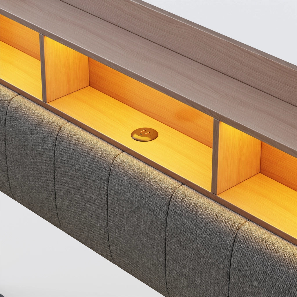 Letto Matrimoniale 140x200 cm; 2 Posti; LED; USB; porta tipo C e Contenitore Grigio