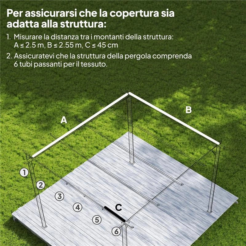 TETTO PER GAZEBO PERGOLA CON 10 FORI DI DRENAGGIO IN POLIESTERE, 250X255 CM, PER PERGOLA 3X3M, BEIGE