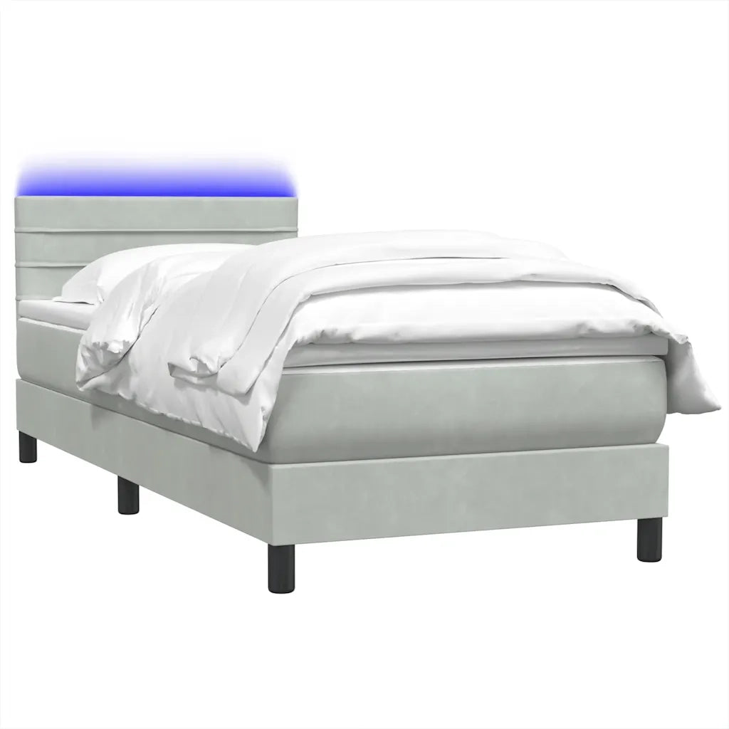 Letto singolo | Letto per adulti | Letto a Molle con Materasso e LED Grigio Chiaro 80x210 cm Velluto