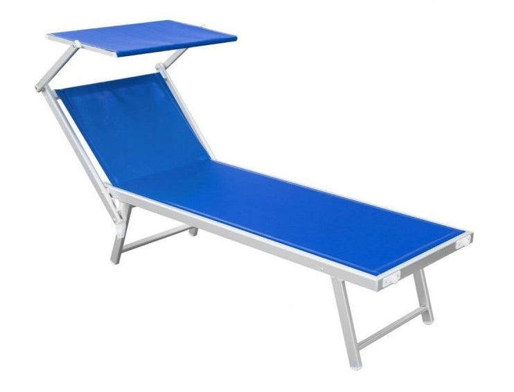 Lettino Prendisole in Alluminio con Tettuccio in Texilene Blu 189 x 58 x 36 cm