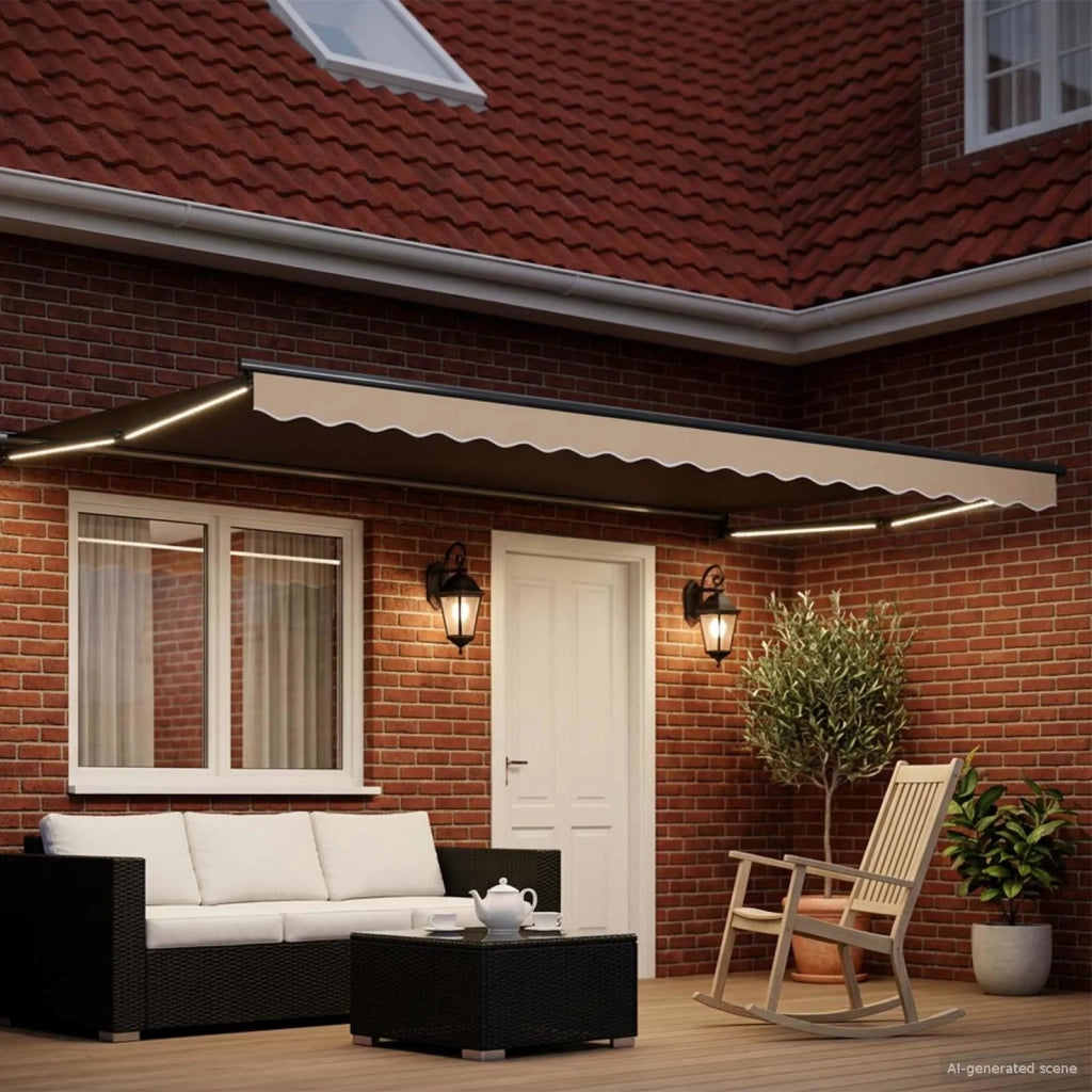Tenda retrattile manuale con LED Beige e Antracite 5 x 3 m