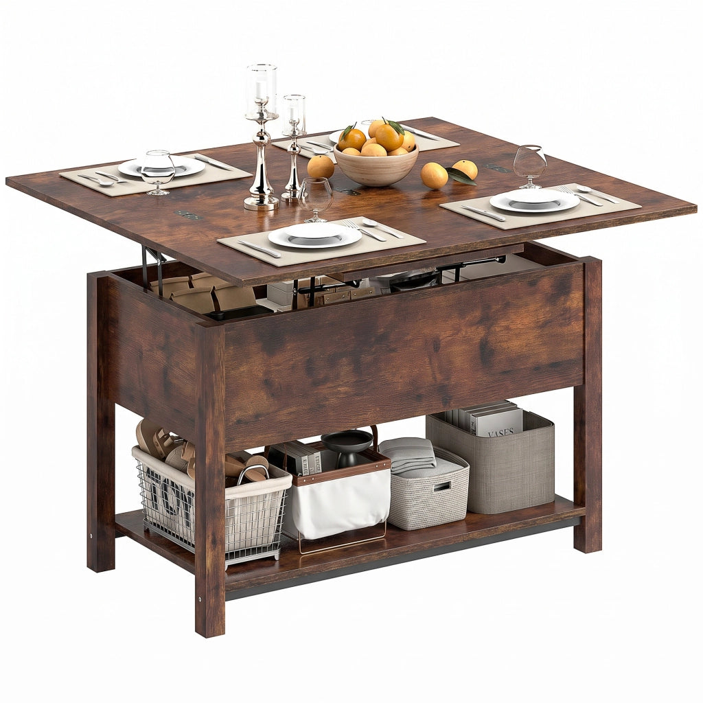 Tavolino da salotto allungabile a scomparsa ¨C zephmum ¨C 100x45x50,5cm marrone rustico