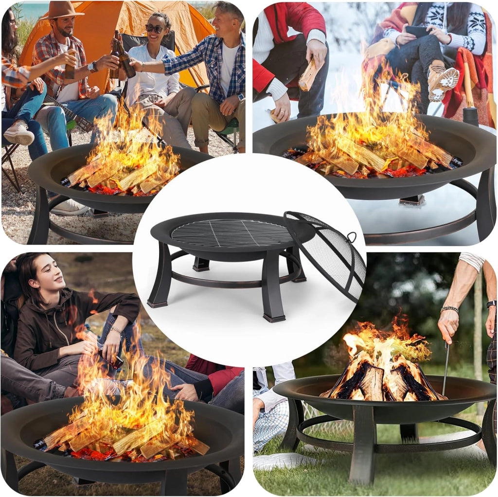 Bracieri da Giardino, Ø 76 cm Braciere con Griglia, Braciere con Parascintille y Copertura Impermeabile 600D, Braciere da Esterno, Braciere Barbecue, Grande Bracere Multifunzionale, Fire Pit, Nero