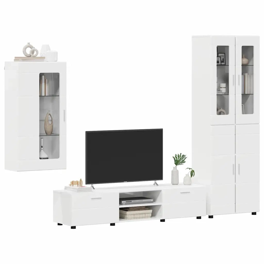 Set mobile TV con porta FLORIN Bianco Lucido Legno multistrato