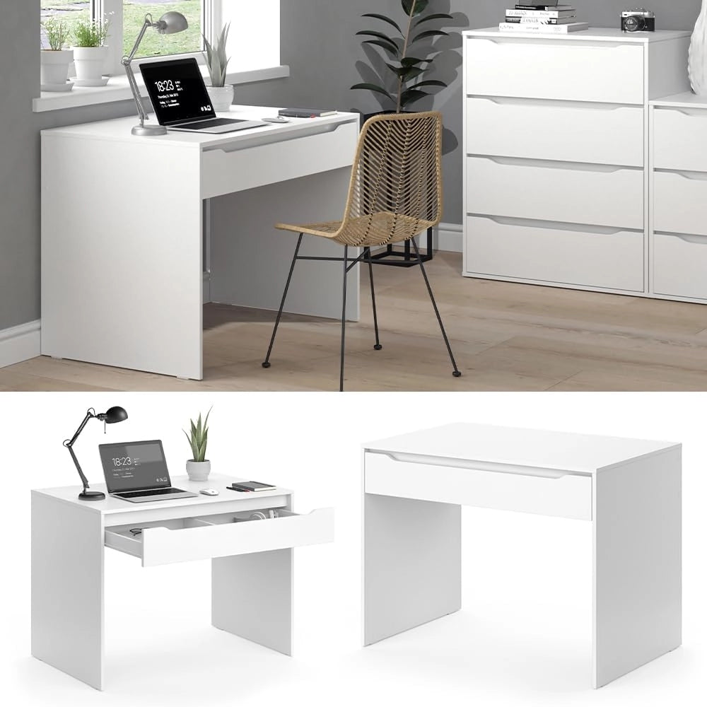 Scrivania Ruben, Bianco, 100 x 65 cm, combinabile con altri mobili della serie Ruben