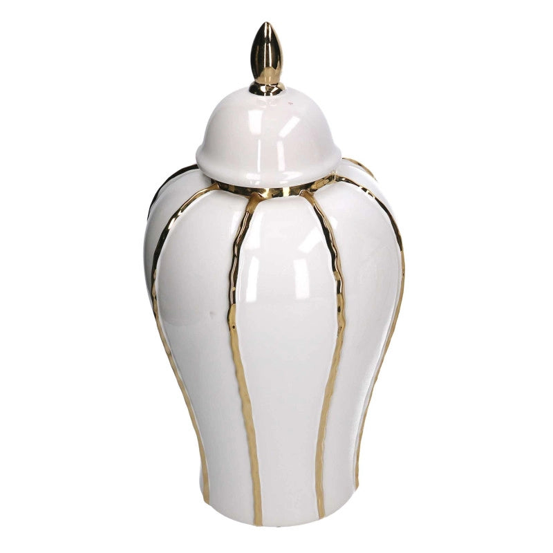 Vaso ceramica con coperchio oro bianco cm ø21h41,5