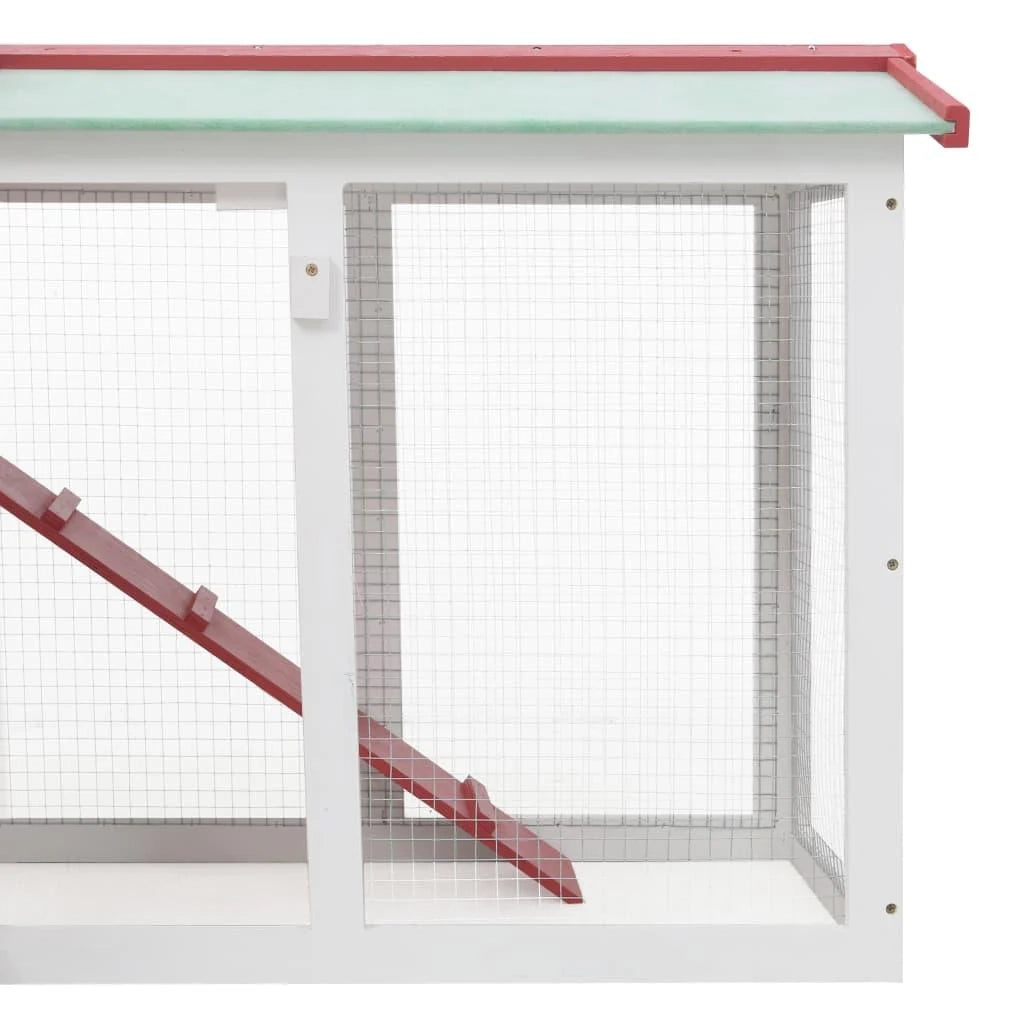 Grande conigliera da esterno rossa e bianca 145 x 45 x 85 cm in legno 02_0000608