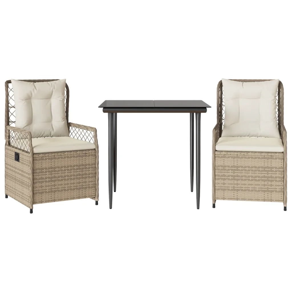 Set da Pranzo da Giardino 3 pz | Set Salotto da Giardino con Cuscini Beige in Polyrattan