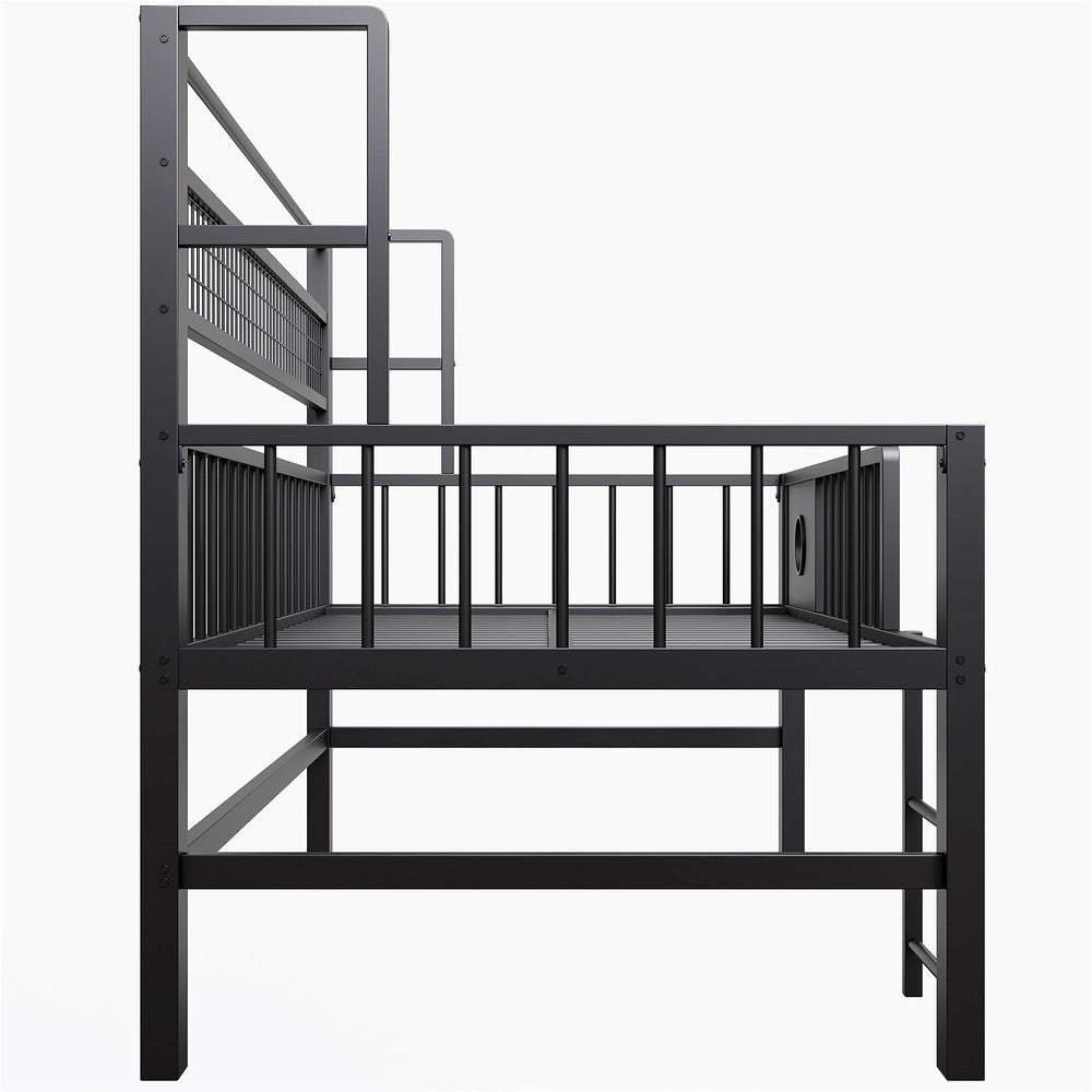 Letto basso per bambini 90x200cm - Zephmum - Telaio metallico, ripiani, nero