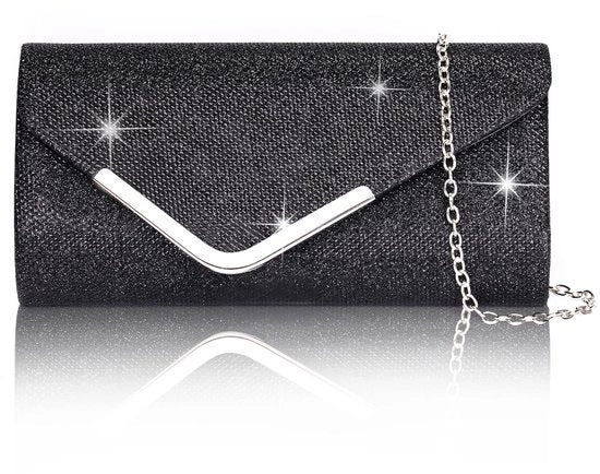 Clutch per donne, borse da sera lucide con pailletti e cinturino rimovibile, borsa per pacchi per donne, borsa a tracolla elegante per matrimoni, feste, banchetti e festività (nero)