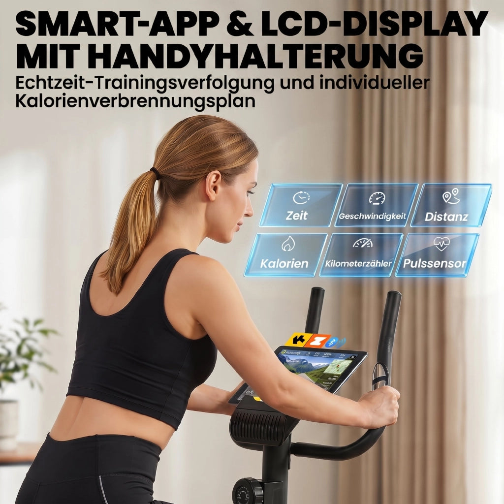 Ciclismo Indoor Bicicletta da Allenamento ¨C Minimal ¨C con App Monitor LCD Sensori Cardio