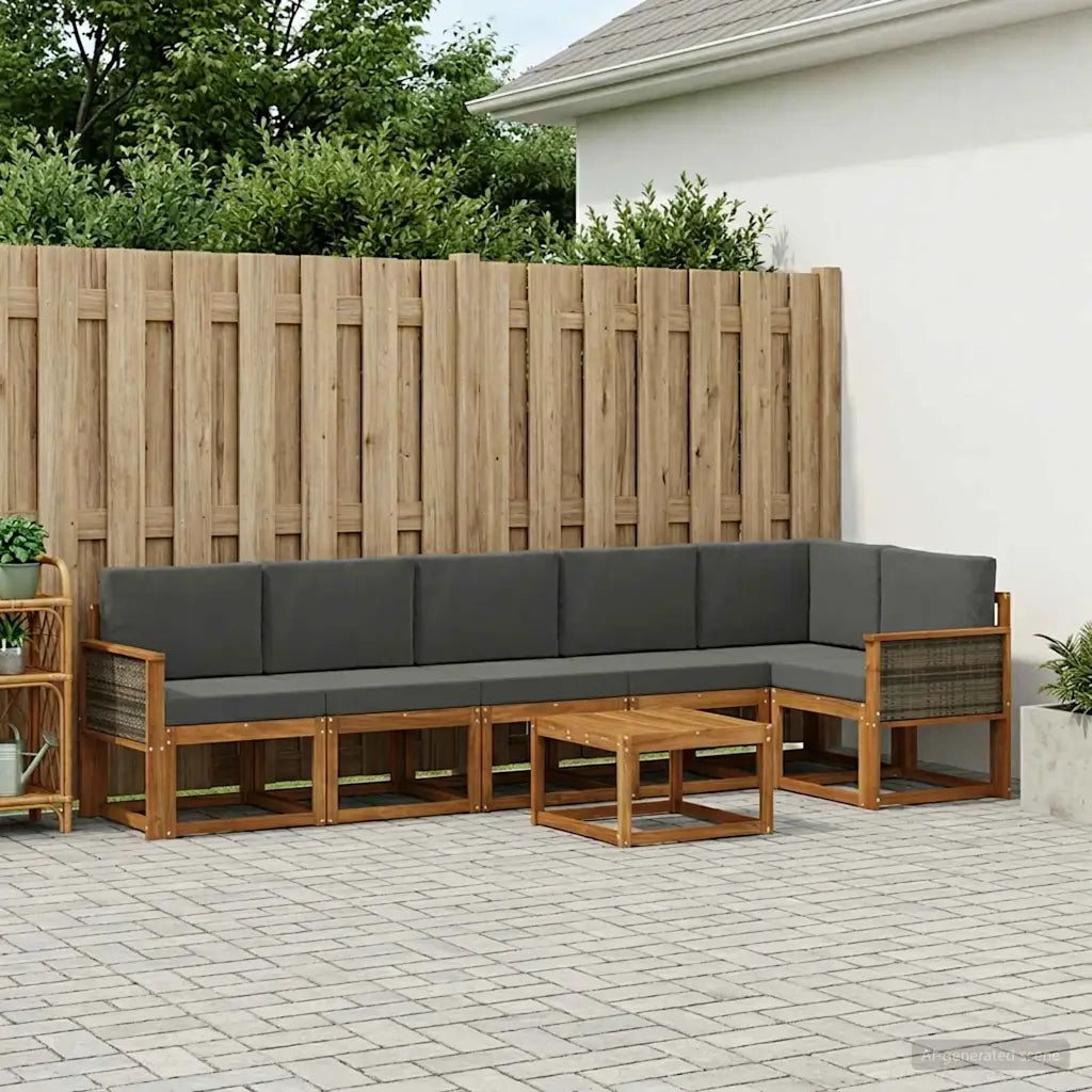 Set di divani da esterno 7 pcs Naturale e Antracite Poliestere