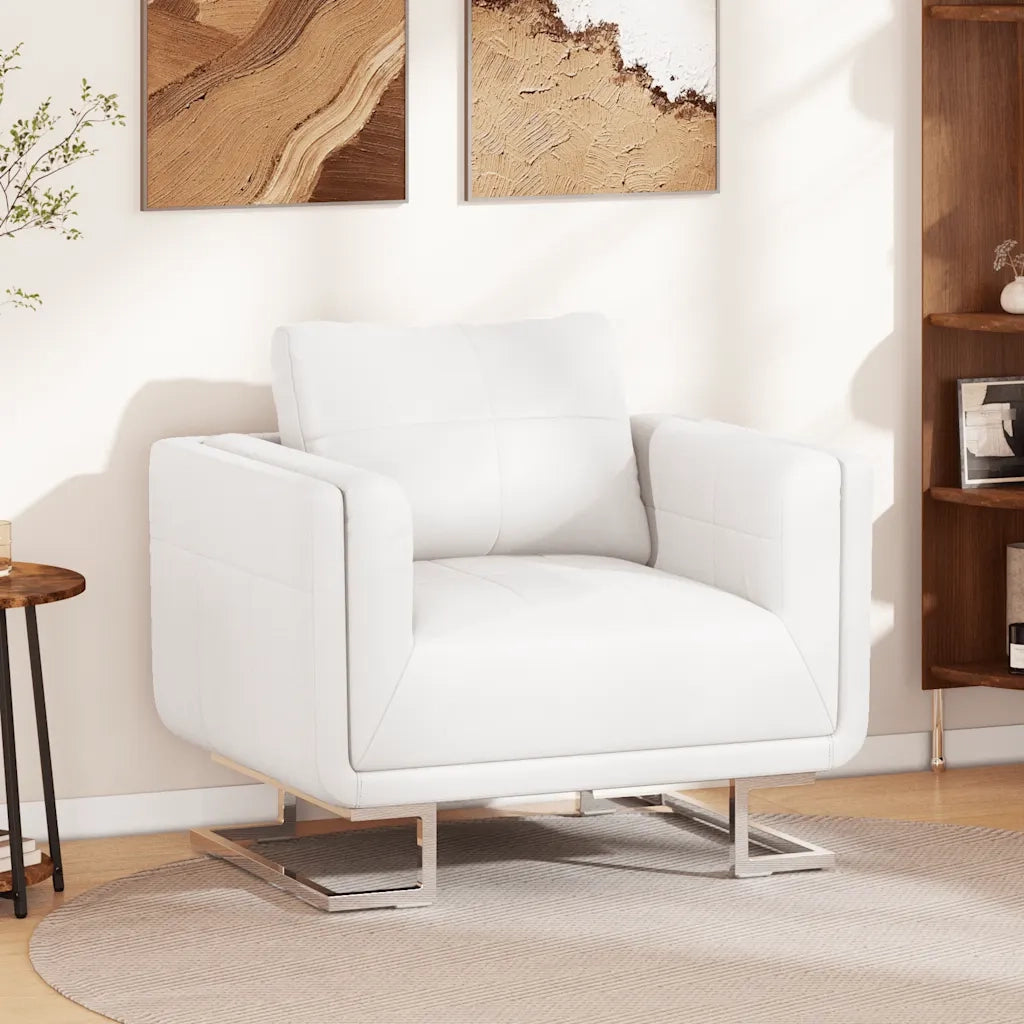 Poltrona | Sedia Relax a Pozzetto con Gambe Cromate Bianca in Similpelle