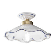 Plafoniera Classica Belluno Ceramica E Ottone Decorato Filo Blu 1 Luce E27