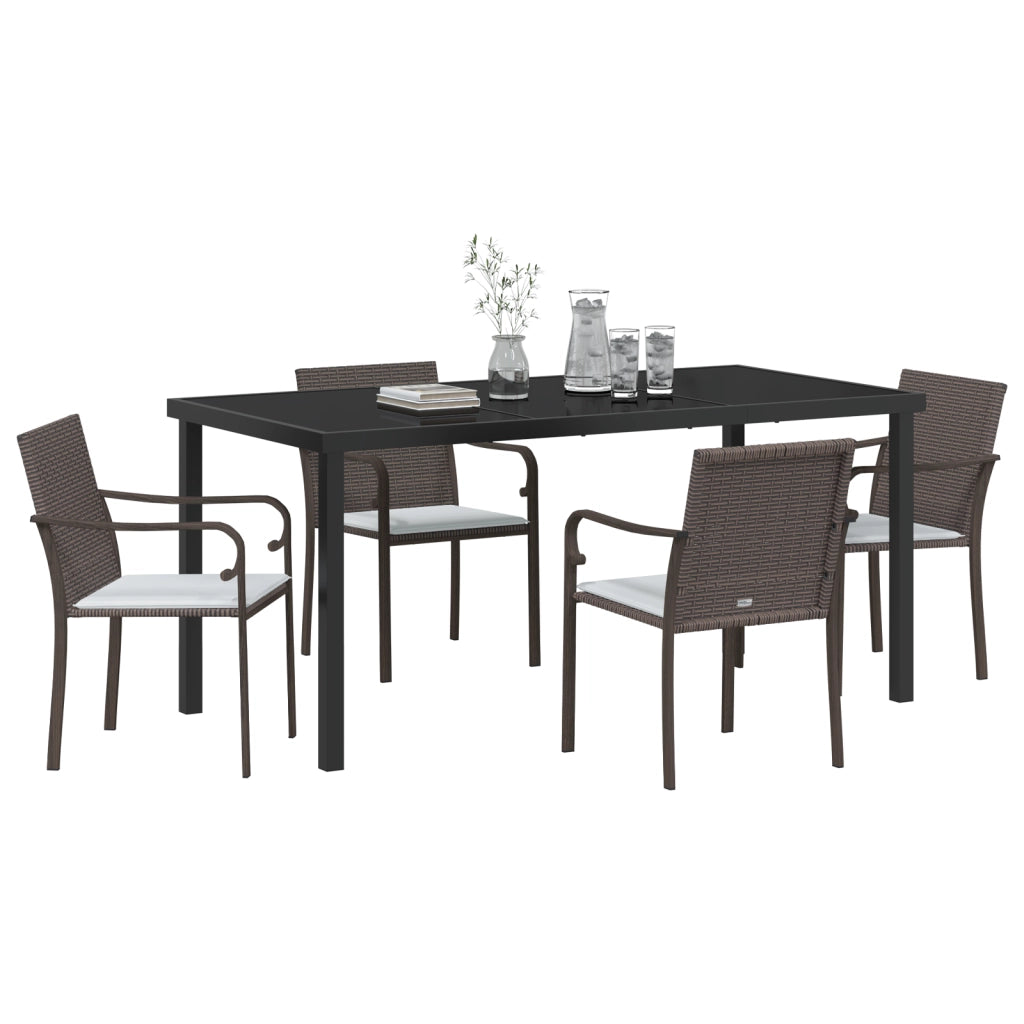 Set da Pranzo da Giardino a 5 Pezzi con Cuscini in Rattan Sintetico Marrone