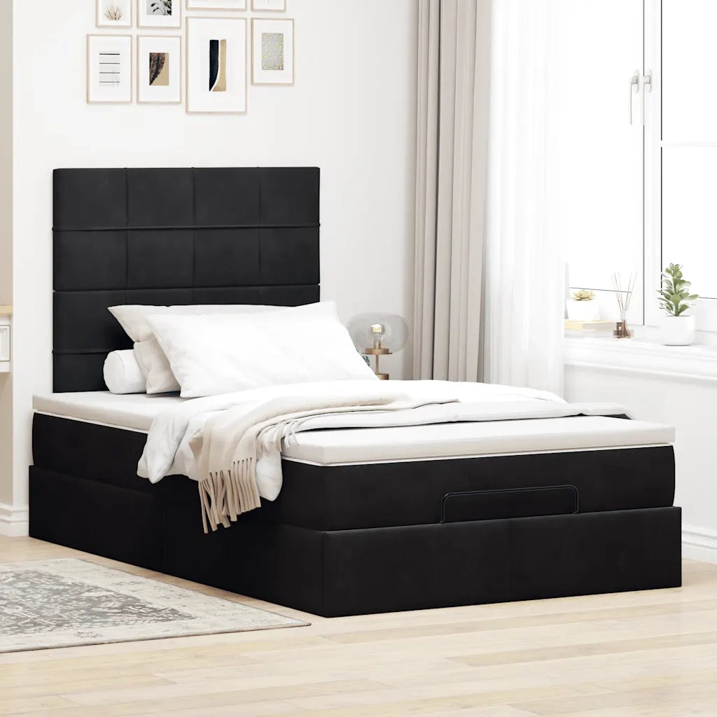 vidaXL Struttura Letto Pouf con Materassi Nero 120x200 cm Velluto