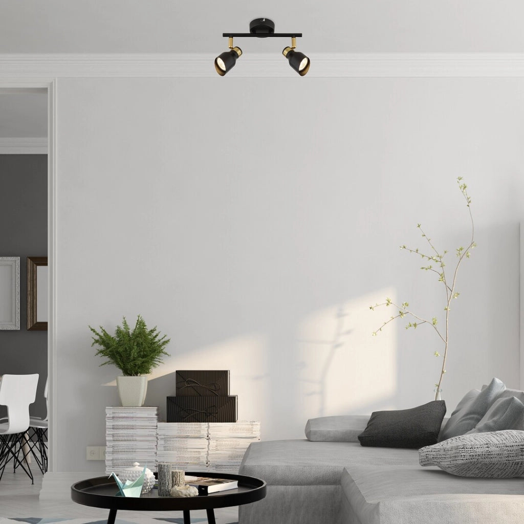 Plafoniera nera oro 2 faretti orientabili GU10 Lilou Rabalux