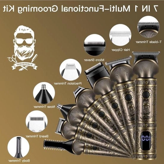 Set di Trimmer per Capelli - Trimmer Professionale per Uomini - Trimmer per Barba e Capelli del Corpo - 7 in 1