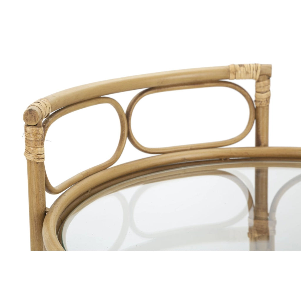 Carrello bar Panama rotondo in ferro, rattan e vetro Ø 51x74 cm