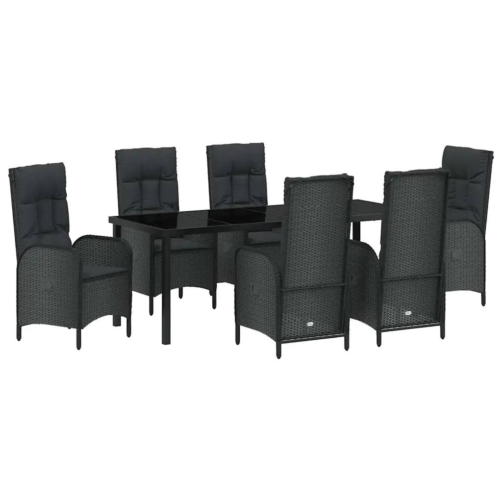 Set da Pranzo per Giardino con cuscino 7 pcs Nero polyrattan 3380118