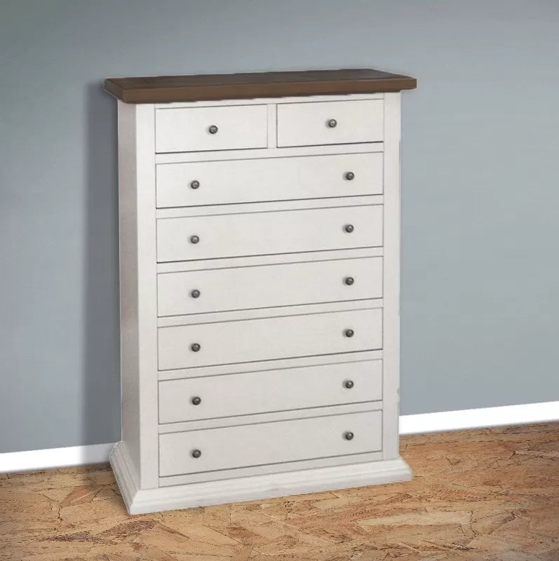 Cassettiera 8 cassetti in legno shabby bianco e noce 87x40x125 - Mobili 2G