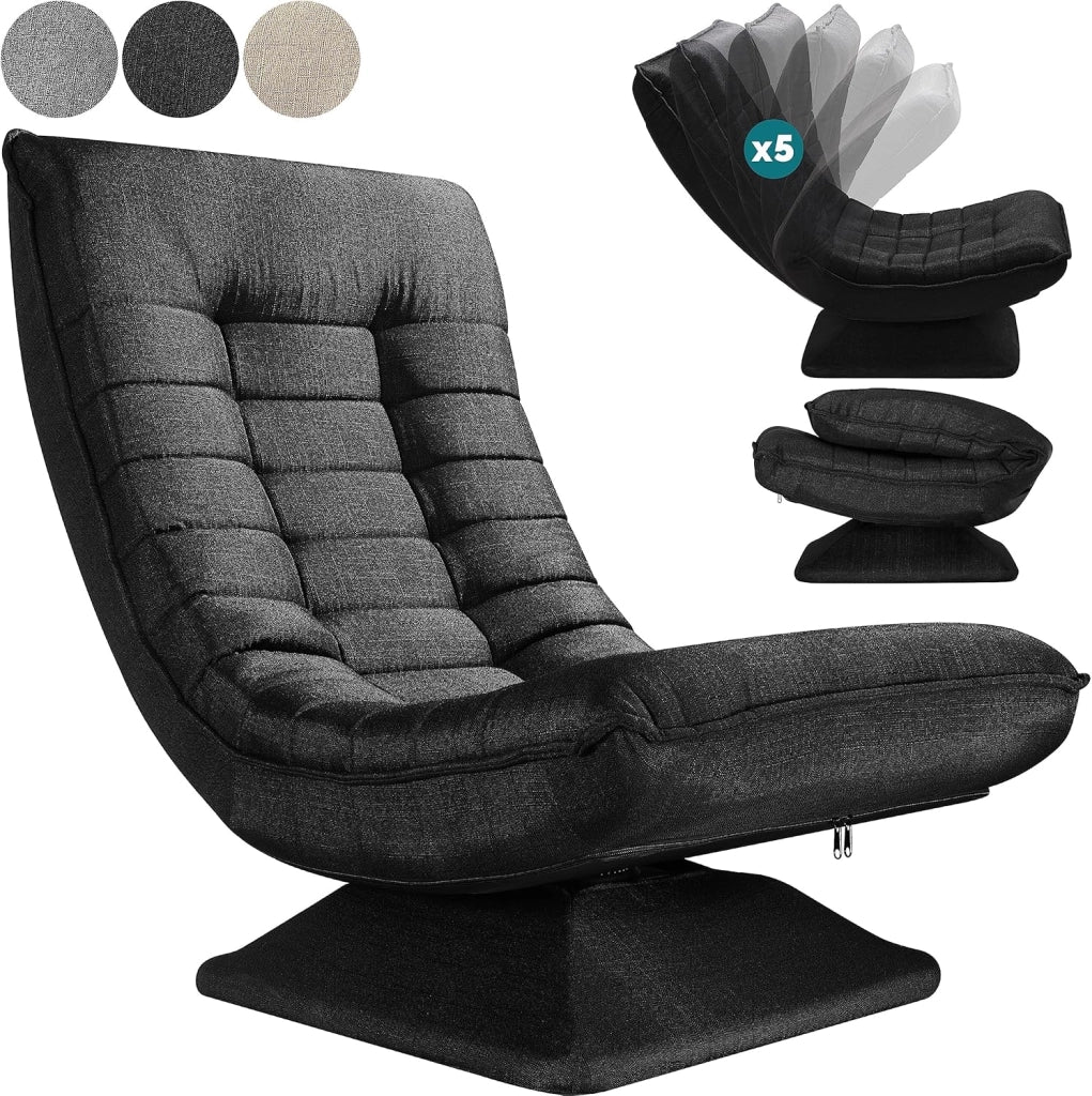 ® Poltrona Relax da Lettura con Schienale Regolabile 360° Pieghevole Portata 150kg 60x105x87cm Sedia da Pavimento Imbottita Salotto Gaming