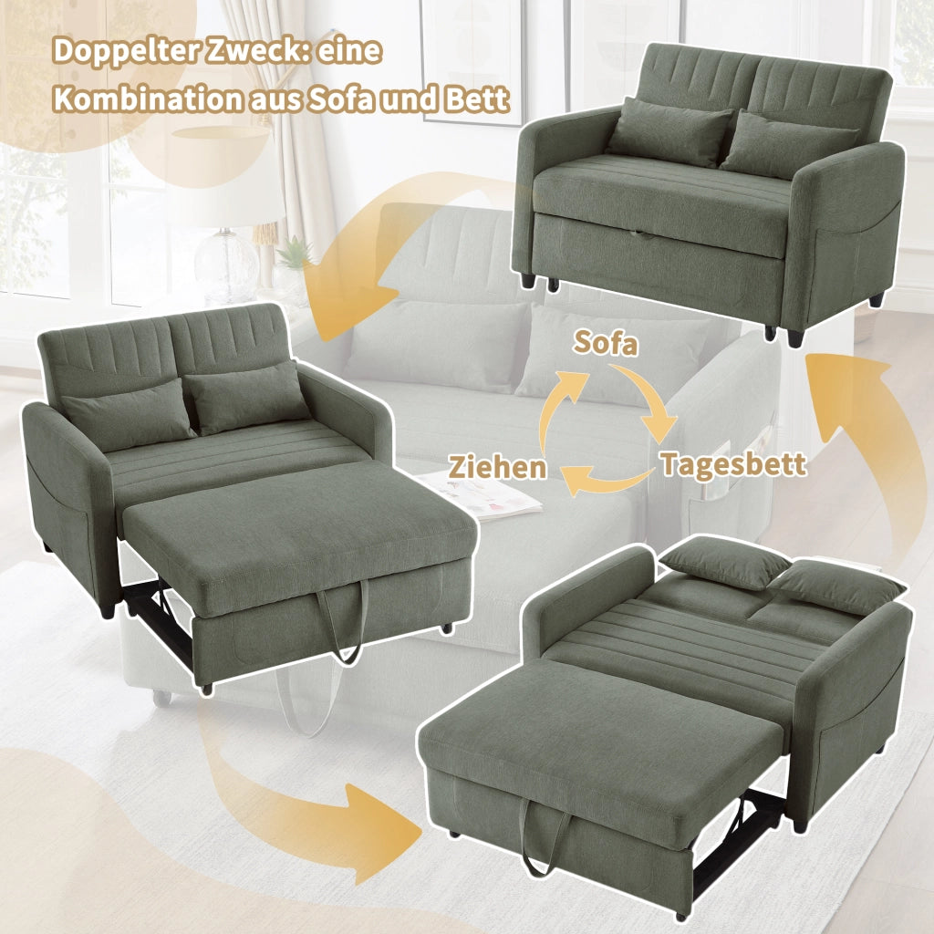 DIVANO LETTO 2 posti estraibile 166x95 cm Tessuto cotone-lino Verde Army