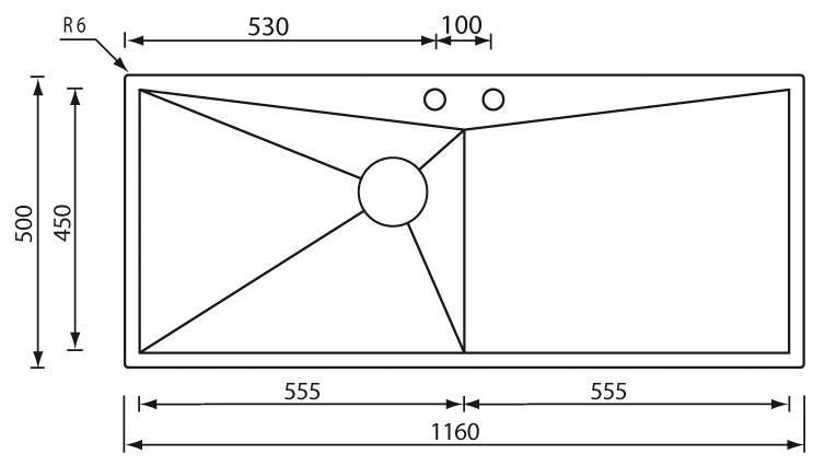 CM space 116 x 50 1V Lavello ad incasso Rettangolare Acciaio inossidabile