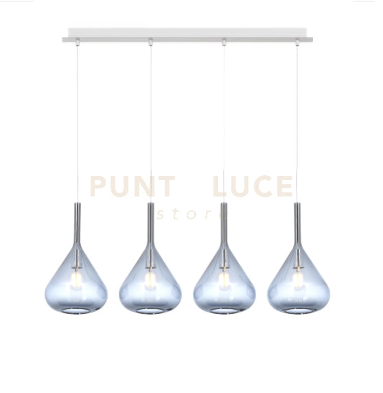 SOSPENSIONE BIANCO 4 LUCI RETTANGOLARE VETRI BLU 1177BI-S4 R-BL