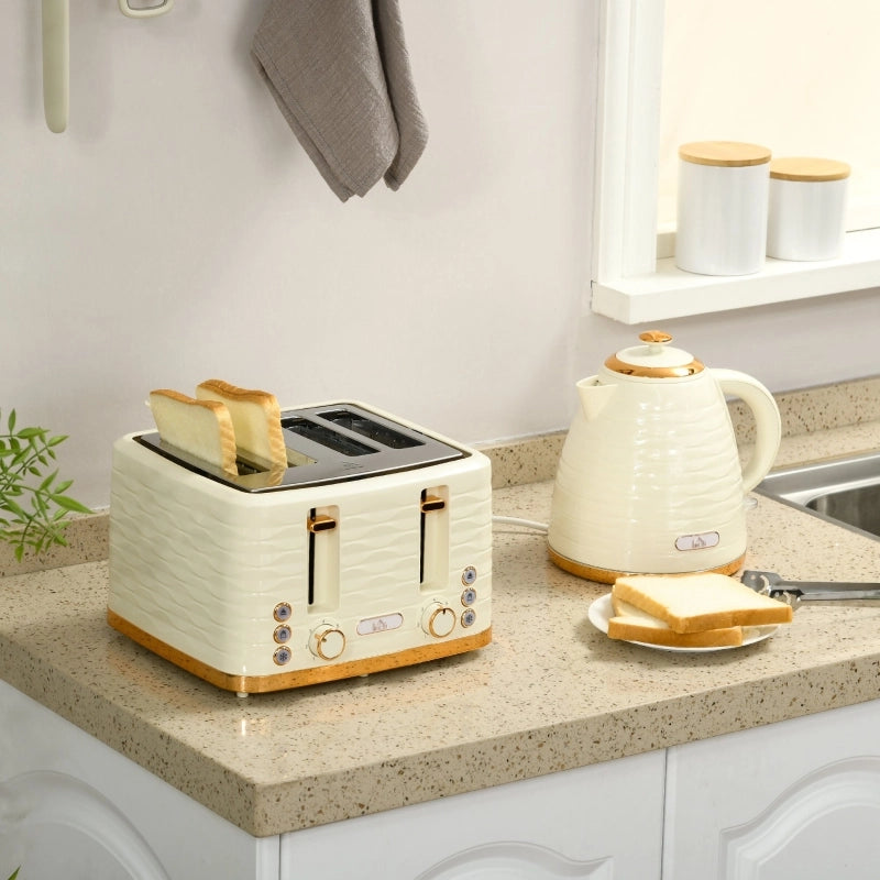 Set tostapane e bollitore 2 in 1, 7 livelli di doratura, funzione di scongelamento e riscaldamento, beige