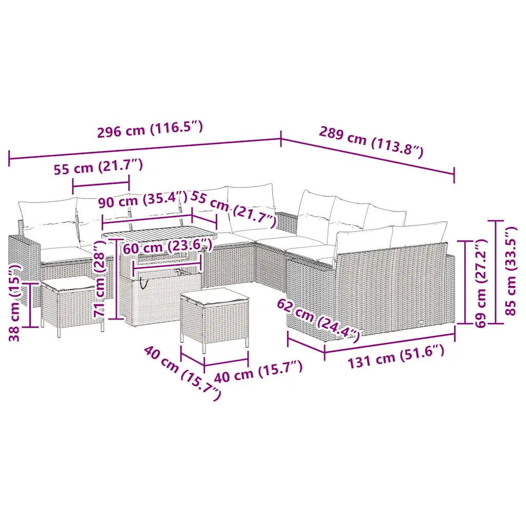 Set Divano da Giardino 13 pcs Nero polyrattan 3361675