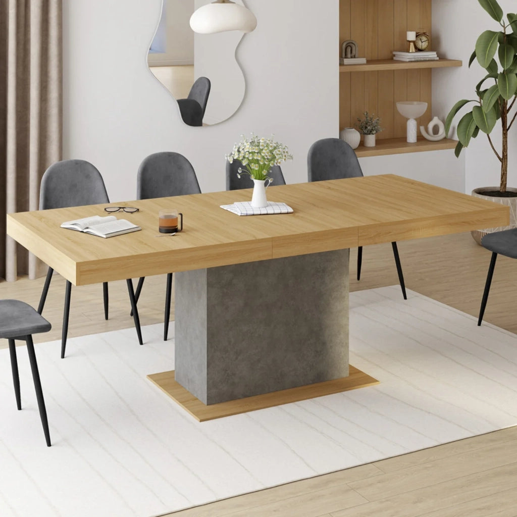 IDMarket - Tavolo da pranzo rettangolare allungabile EDEN 6-10 persone effetto legno e cemento 160-200 cm