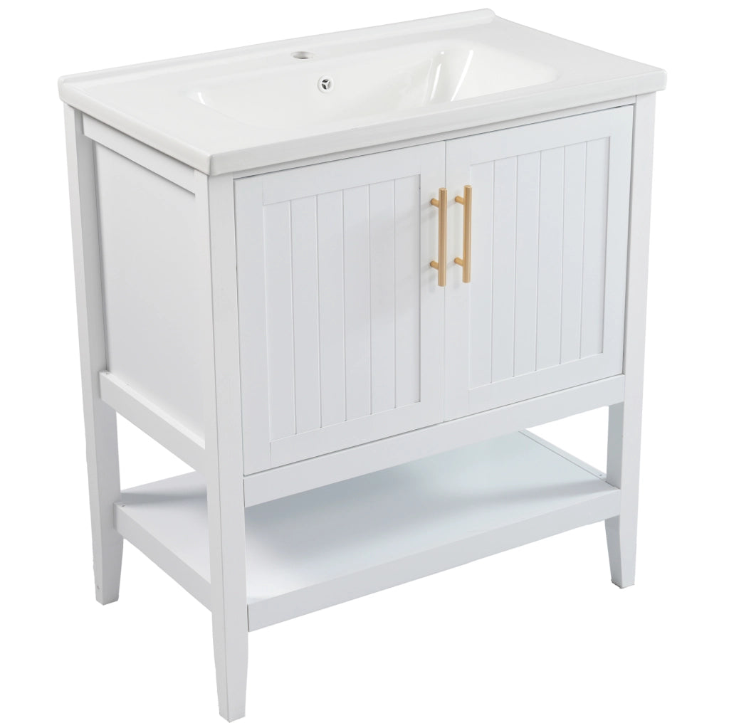 Mobile bagno con lavabo in ceramica; bianco; in MDF