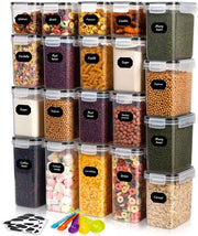 Set di conservazione alimentare aereostatico trasparente per 20 pezzi - Organizzatore per la cucina - Adatto per cereali e farina
