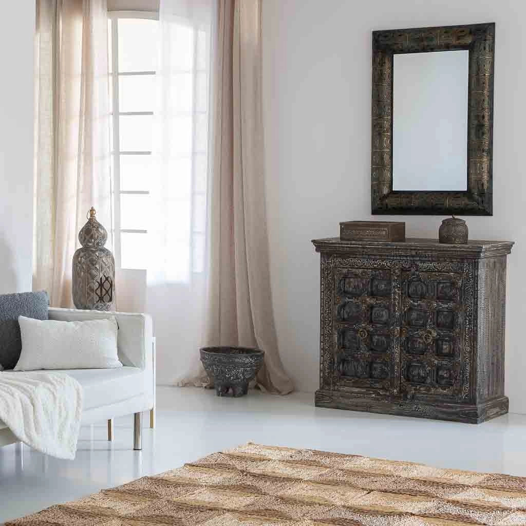 Credenza in legno intagliato nero 97x41x90h cm