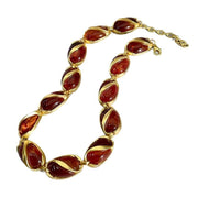 Collana vintage francese con perline di cristallo marrone, girocollo in stile antico con perline di vetro marrone.