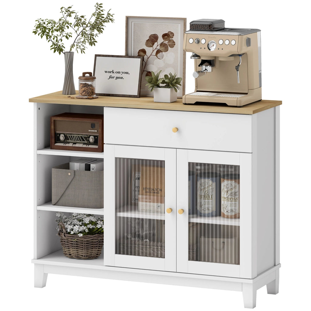Credenza con ante in vetro temperato, cassetto e ripiani regolabili ¨C Minimal ¨C Bianco