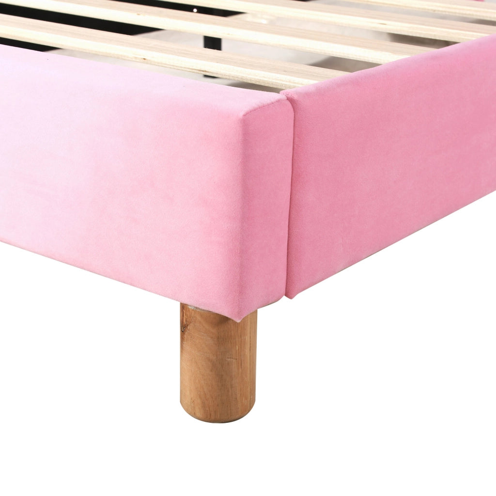 Letto singolo rosa 90x200 cm in velluto con LED e contenitore