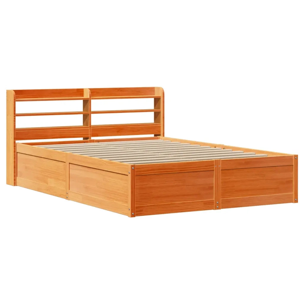 Giroletto con Testiera-Struttura Letto con testiera Marrone Cera 160x200 cm Massello Pino 435059