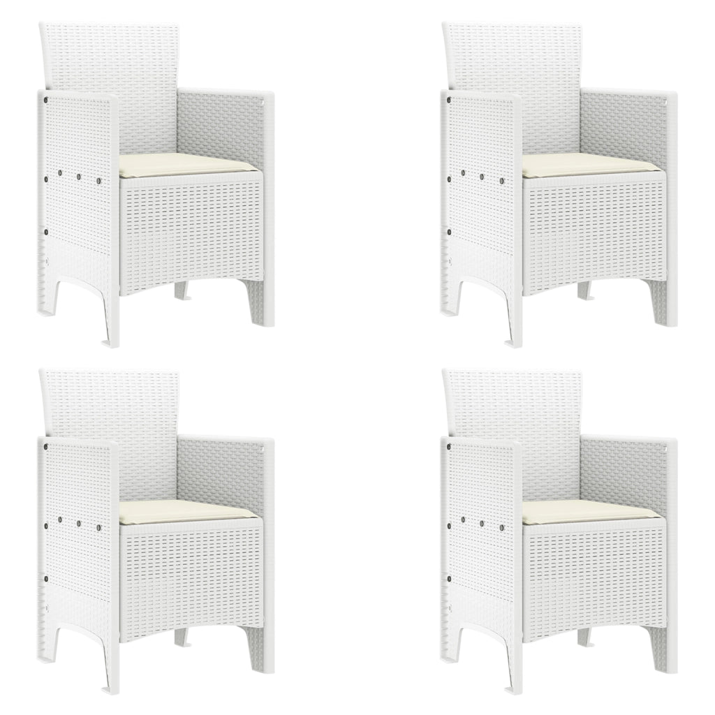 Sedie da Giardino con Cuscini 4 pcs Bianche Polyrattan