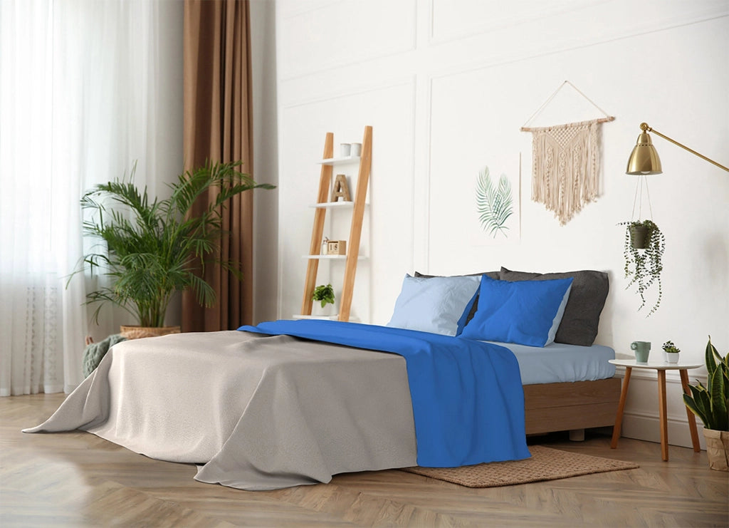 Set Lenzuola Sopra Sotto e Federe Doubleface Royal/Azzurro Matrimoniale