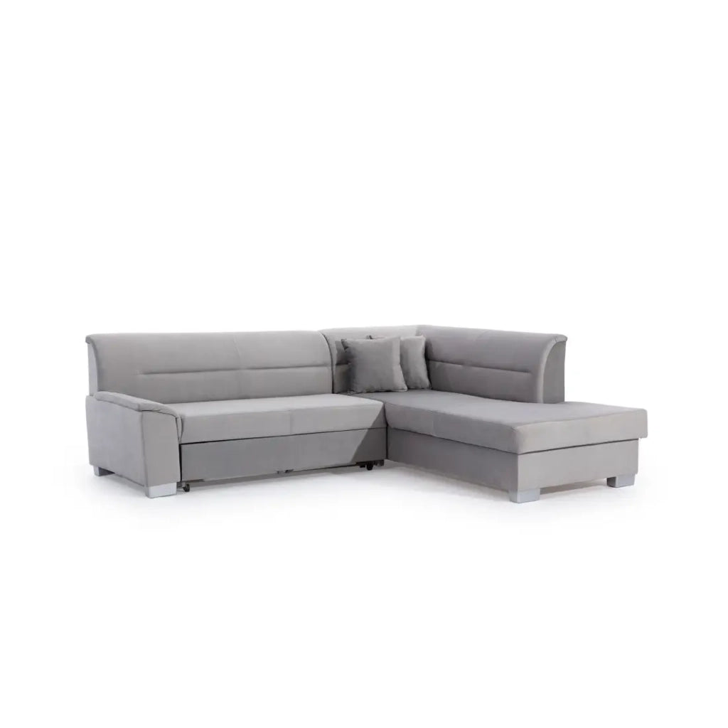Divano angolare convertibile TROMSO grigio effetto velluto - Angolo destro con contenitore