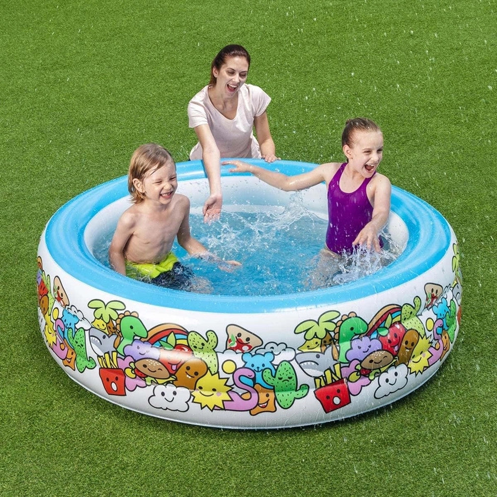 Trade Shop - Piscina Gonfiabile 3 Anelli Per Bambini Con Personaggi Frutti Piante 152x51cm 016156 -